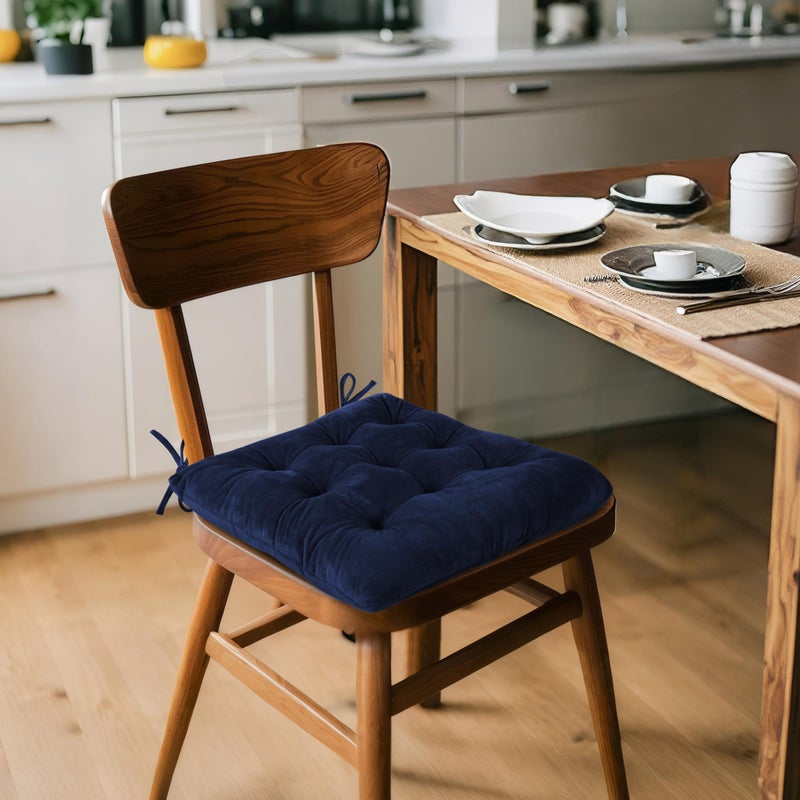 ELFJOY 4 Pack Chair Cushions for Dining Chairs Chair Pads Cushion for Kitchen Office Tufted Square Seat Cushion with Ties (16" Navy Velvet) - Image 4